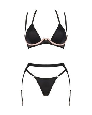 Комплект белья Obsessive Selinne 3-pcs set M/L Black, бюстгальтер, стринги пояс для чулок SO8668 фото