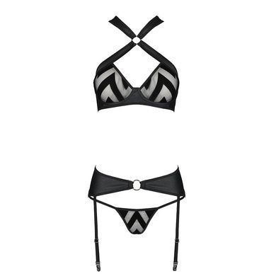 Сетчатый набор с узором, бюстгальтер, трусики, пояс для чулок Passion HIMA SET XXL/XXXL black SO5354 фото
