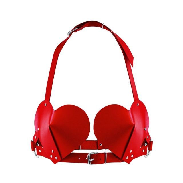 Ліф Серце з натуральної шкіри Feral Feelings - Hearts Bra Red SO9416 фото