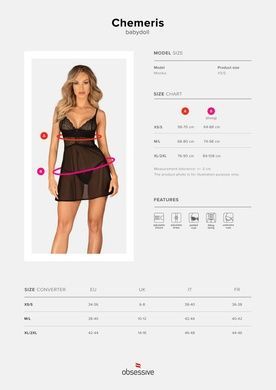Пеньюар і трусики Obsessive Chemeris babydoll & thong XS/S SO9758 фото