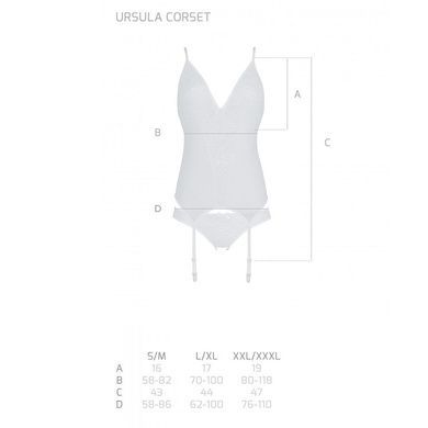 Корсет із пажами, трусики з ажурним декором та відкритим кроком Passion URSULA CORSET S/M, white SO5839 фото