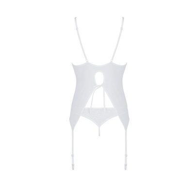 Корсет із пажами, трусики з ажурним декором та відкритим кроком Passion URSULA CORSET S/M, white SO5839 фото