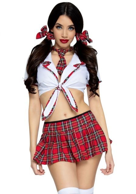 Костюм школьницы Leg Avenue Miss Prep School XL, топ, юбка, галстук, бантики SO9110 фото