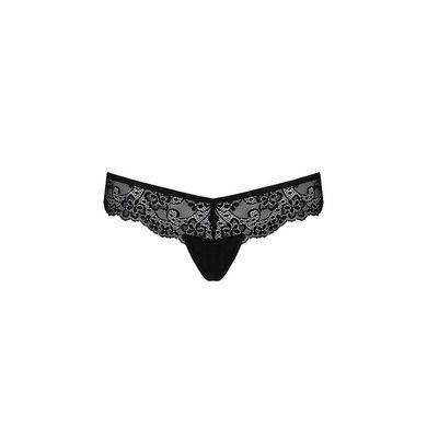Мереживні трусики-танга з атласним бантиком Passion NAJA THONG L/XL, black SO5364 фото