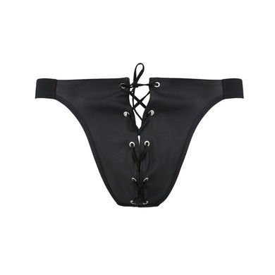 Чоловічі сліпи на шнурівці Passion 044 SLIP BEN XXL/XXXL Black, екошкіра, люверси SO7605 фото