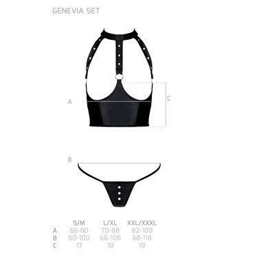 Комплект белья с открытой грудью Passion GENEVIA SET WITH OPEN BRA L/XL black, корсет, стринги SO8439 фото