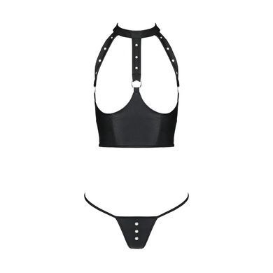 Комплект белья с открытой грудью Passion GENEVIA SET WITH OPEN BRA L/XL black, корсет, стринги SO8439 фото