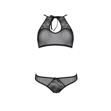 Комплект: бра, трусики с ажурным декором и открытым шагом Passion URSULA SET L/XL, black SO5841 фото