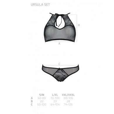 Комплект: бра, трусики с ажурным декором и открытым шагом Passion URSULA SET L/XL, black SO5841 фото
