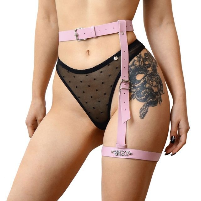 Гартер на ногу Art of Sex - Naomi с надписью SEXY, натуральная кожа, размер XS-2XL, цвет розовый SO7511 фото