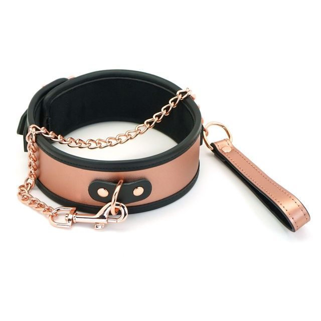 Широкий ошейник с поводком Liebe Seele Rose Gold Memory Collar with Leash, натуральная кожа SO9494 фото