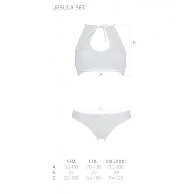 Комплект из бра, трусиков с ажурным декором и открытым шагом Passion URSULA SET XXL/XXXL, white SO5846 фото