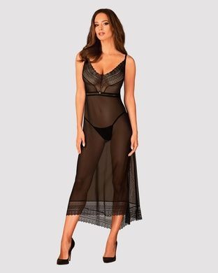 Полупрозрачная длинная сорочка Obsessive Estiqua chemise M/L, черный, ассиметричный крой SO7263 фото