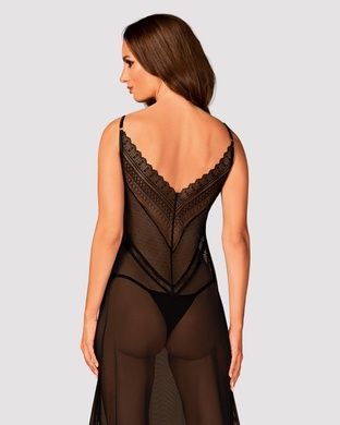 Полупрозрачная длинная сорочка Obsessive Estiqua chemise M/L, черный, ассиметричный крой SO7263 фото