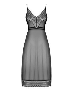 Полупрозрачная длинная сорочка Obsessive Estiqua chemise M/L, черный, ассиметричный крой SO7263 фото