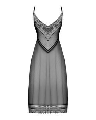 Полупрозрачная длинная сорочка Obsessive Estiqua chemise M/L, черный, ассиметричный крой SO7263 фото