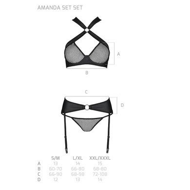 Сетчатый набор, бюстгальтер с халтером, трусики и пояс для чулок AMANDA SET L/XL, black SO5321 фото