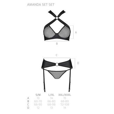 Сетчатый набор, бюстгальтер с халтером, трусики и пояс для чулок AMANDA SET S/M, black SO5322 фото