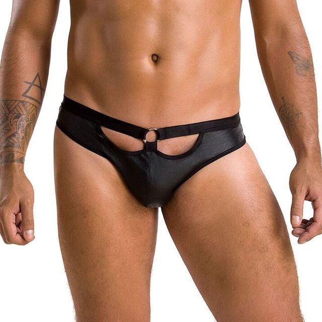 Мужские слипы с вырезами Passion 041 SLIP JOE XXL/XXXL Black, экокожа, открытые ягодицы SO7596 фото