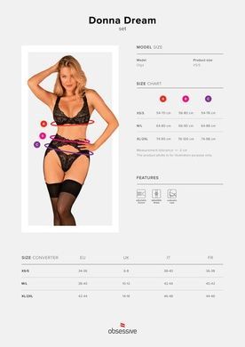 Комплект белья Obsessive Donna Dream 3-pcs set M/L Black, бюстгальтер, стринги, пояс для чулок SO8637 фото