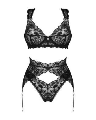 Комплект белья Obsessive Donna Dream 3-pcs set M/L Black, бюстгальтер, стринги, пояс для чулок SO8637 фото