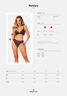 Комплект белья Obsessive Natilya 2-pcs set XS/S, black, бюстгальтер, трусики SO7717 фото