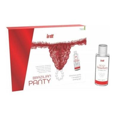 Набор Intt BRAZILIAN PANTY RED: трусики на резинке S-XL с жемчужным кольцом + клубничный лубрикант SO7128 фото