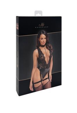 Боди Noir Handmade F297 Libido, XL, черное, кружево, низ под латекс, открытый доступ, гартеры SX0222 фото