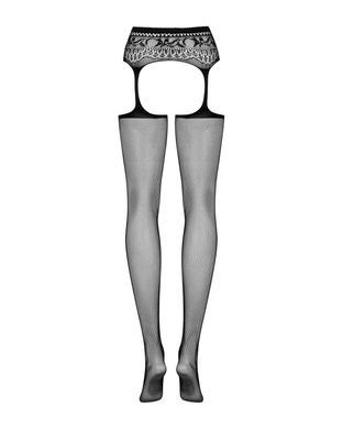 Сітчасті панчохи-стокінги з мереживним поясом Obsessive Garter stockings S307 XL/X, чорні, імітація SO7271 фото
