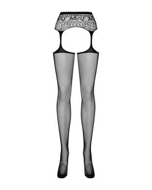 Сітчасті панчохи-стокінги з мереживним поясом Obsessive Garter stockings S307 XL/X, чорні, імітація SO7271 фото