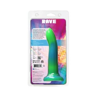 Светящийся в темноте фаллоимитатор ADDICTION Rave 8&Prime; Glow in the Dark Dildo Blue Green, 20,3 см SO6849 фото