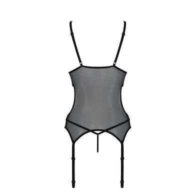 Корсет із підв&rsquo;язками та ажурним ліфом Passion CHRISTA CORSET S/M, black, стрінги в комплекті SO5757 фото