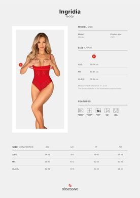 Боди с доступом Obsessive Ingridia crotchless teddy XL/2XL, красное, открытая грудь SO9027 фото