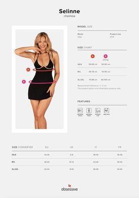 Сорочка Obsessive Selinne chemise & thong XS/S Black, стрінги, подвійні бретелі SO8670 фото