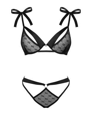 (SALE) Полупрозрачный эротический комплект Obsessive Obsessivia 2pcs set black L/XL, бюстгальтер и трусики, SO7298 фото