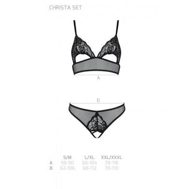 Комплект из браллета с ажурным лифом и открытыми трусиками Passion CHRISTA SET Open Bra S/M black SO5760 фото