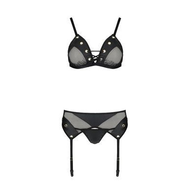 Комплект белья Passion NESSY SET S/M black, бюстгальтер, пояс для чулок, стринги SO8458 фото