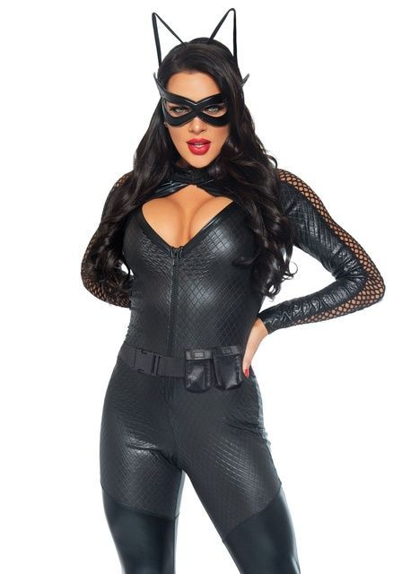 Эротический костюм супергероя-кошечки Leg Avenue Wicked Kitty L, комбинезон, пояс, маска, ушки SO9130 фото