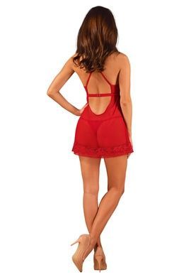 Прозора сорочка бебі-дол Obsessive Lacelove babydoll & thong XL/2XL Red, мереживо, стрінги SO8648 фото