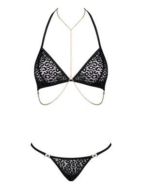 Комплект с цепочками Obsessive Pantheria 2-pcs set black L/XL, бюстгальтер, трусики SO7876 фото