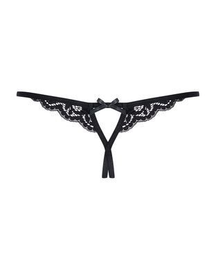 Мереживні танги з двома отворами Obsessive 831-THC-1 crotchless thongL/XL, чорні, бантики SO7176 фото