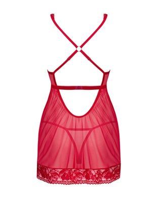Прозора сорочка бебі-дол Obsessive Lacelove babydoll & thong XL/2XL Red, мереживо, стрінги SO8648 фото