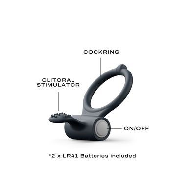 Эрекционное кольцо Dorcel Power Clit Black V2 с вибрацией, с язычком со щеточкой MD1410 фото