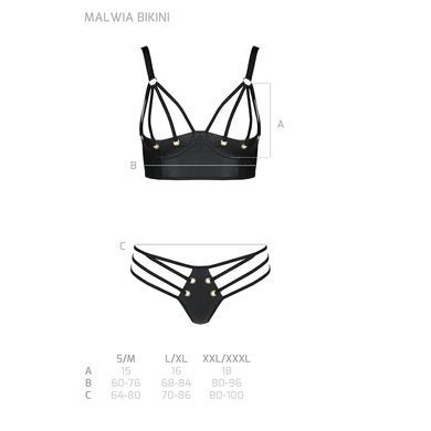 Комплект из эко-кожи с люверсами и ремешками Passion MALWIA BIKINI L/XL, black, бра и трусики SO5762 фото