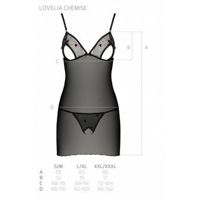 Сорочка с вырезами на груди, стринги Passion LOVELIA CHEMISE L/XL, black SO4759 фото
