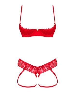 Комплект Obsessive Ingridia 2-pcs crotchless set M/L, червоний, з доступом, відкриті груди SO9032 фото