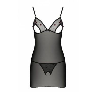 Сорочка с вырезами на груди, стринги Passion LOVELIA CHEMISE S/M, black SO4760 фото
