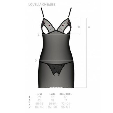 Сорочка с вырезами на груди, стринги Passion LOVELIA CHEMISE S/M, black SO4760 фото