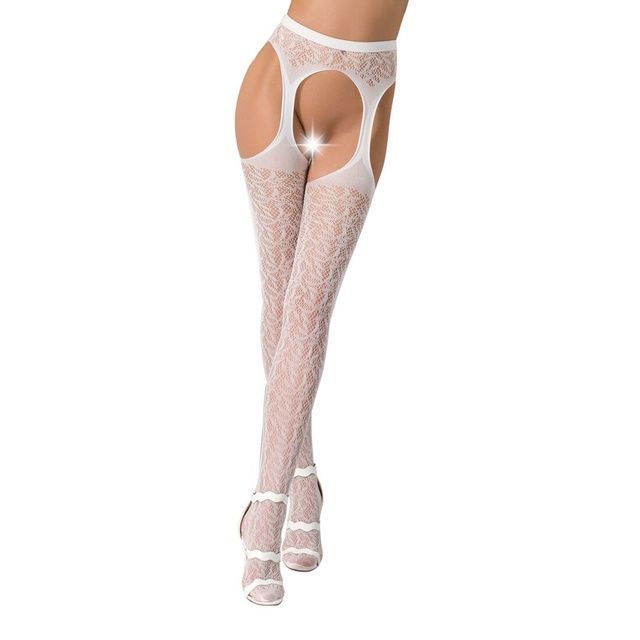 Мереживні колготки-бодістокінги Passion S014 One Size, White, імітація панчіх та пояса з гартерами PSS014W фото