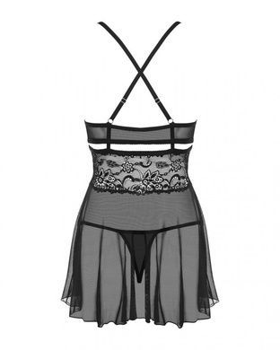 (SALE) Эротический кружевной комплект с сеточкой Obsessive 838-BAB-1 babydoll & thong black S/M, черный, пе SO7181 фото